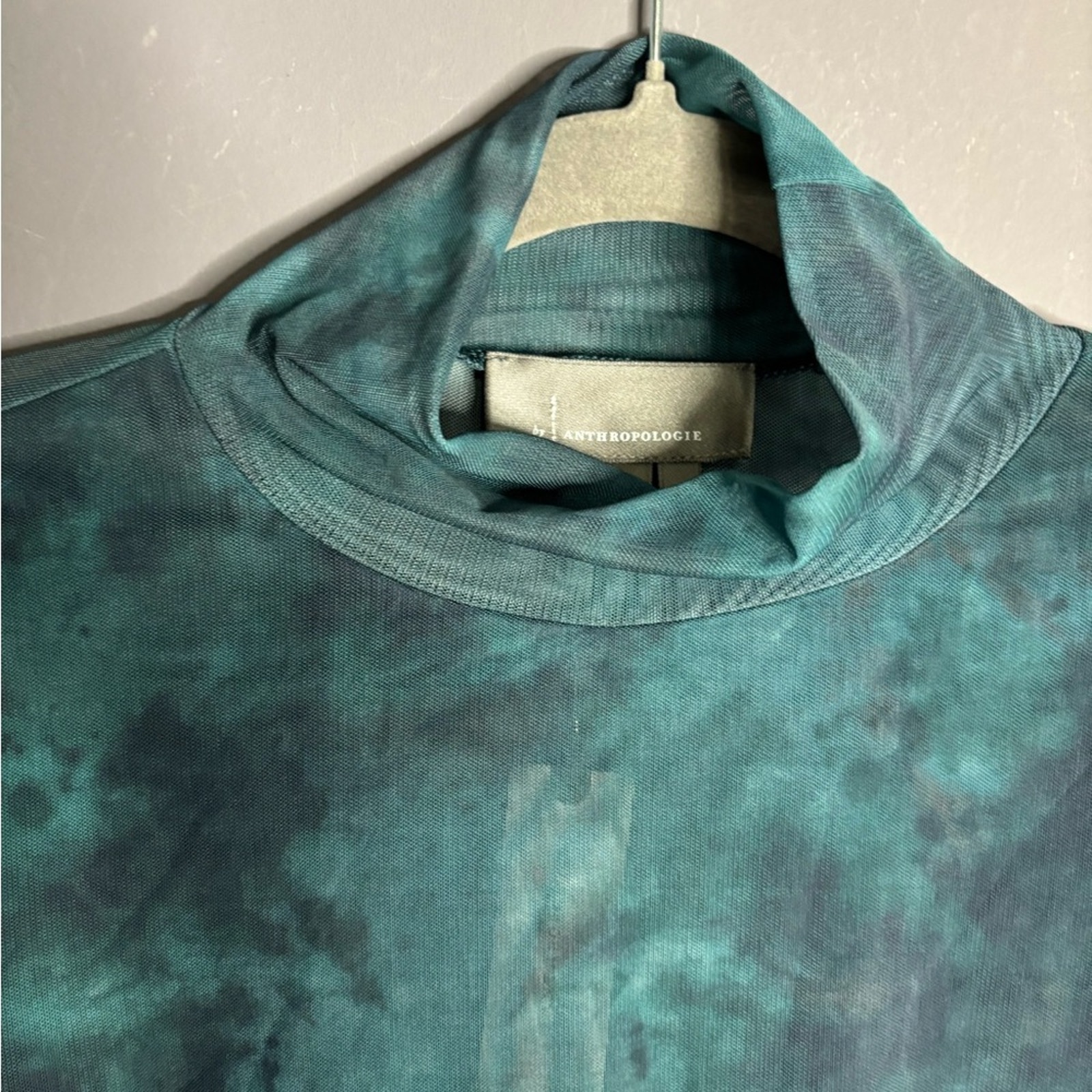 Anthropologie Green Tie Dye Sheer High Neck Top Small — image 4 of 7